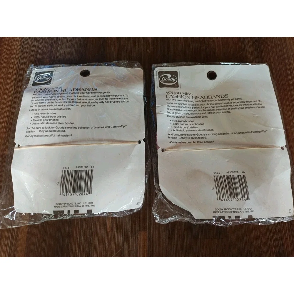 Set of 2 Packs Vintage 80s 1982 Goody Young Miss Headbands‎ Grip Teeth USA 3916